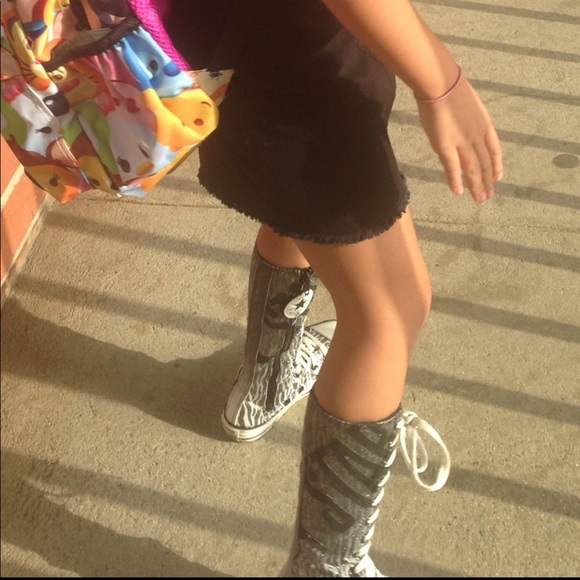 Converse All-Star Zebra Print High/Tall Lace-up Black, Gray, Glitter Sneakers - Picture 6 of 17